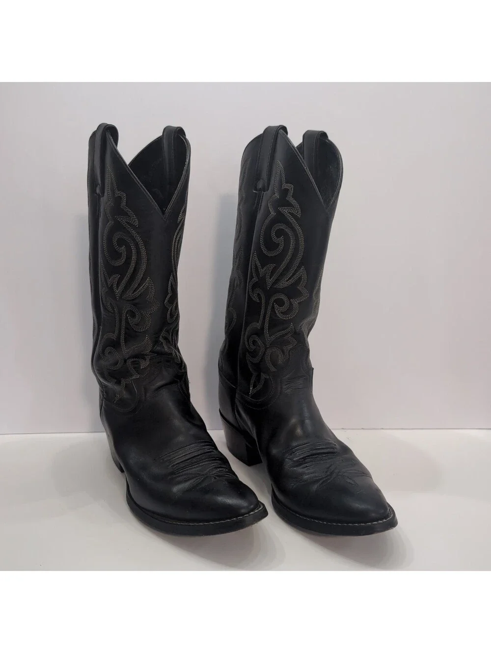 Justin Boots 1409 London Calf Black Pull-On Stitched Cowboy Boots Mens 8 1/2 E